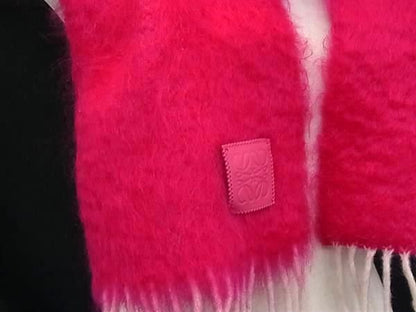 Loewe Anagram Mohair Wool Fringe Scarf Pink White — view 2