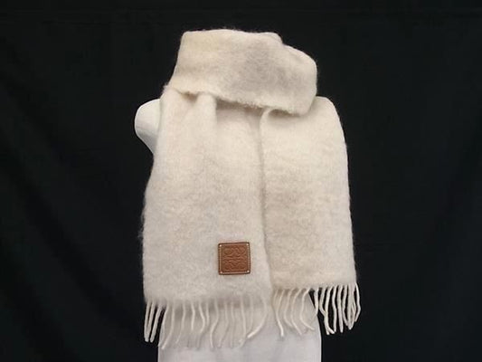 Loewe Anagram Mohair Wool Nylon Scarf Fringe Shawl Ivory