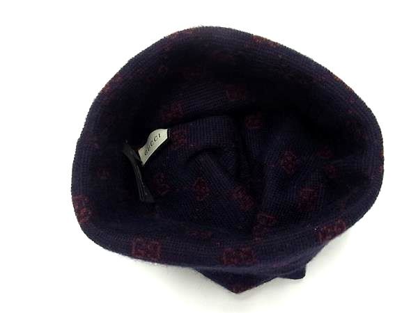 Gucci GG Pattern Alpaca Wool Knit Cap Hat M Navy — view 3