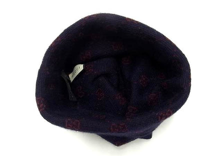 Gucci GG Pattern Alpaca Wool Knit Cap Hat M Navy — view 3
