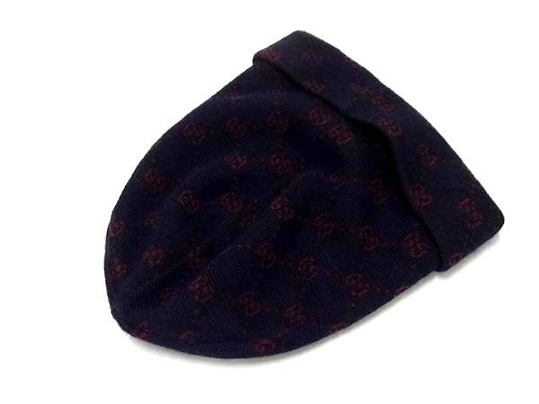 Gucci GG Pattern Alpaca Wool Knit Cap Hat M Navy — view 2