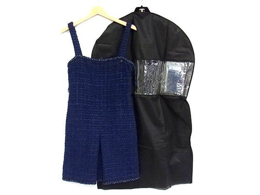 Chanel Coco Button Cotton Tweed Sleeveless Dress 38 Navy