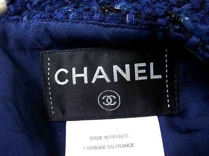 Chanel Coco Button Cotton Tweed Sleeveless Dress 38 Navy — view 4