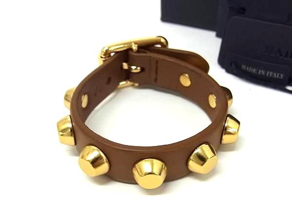 Prada Leather Studs M Brown Bracelet
