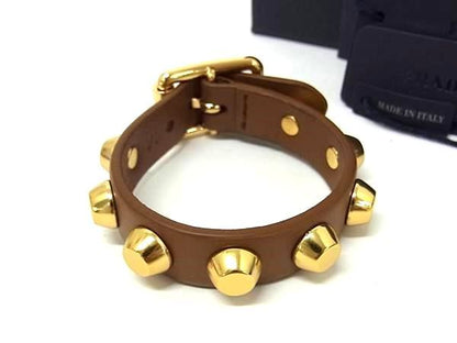 Prada Leather Studs M Brown Bracelet