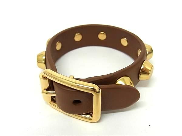 Prada Leather Studs M Brown Bracelet — view 2