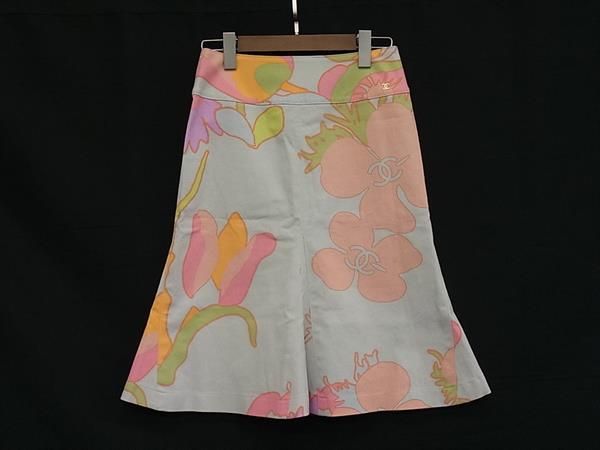 Chanel CC Logo Cotton 98% 2% Spandex Skirt 34 Light Gray