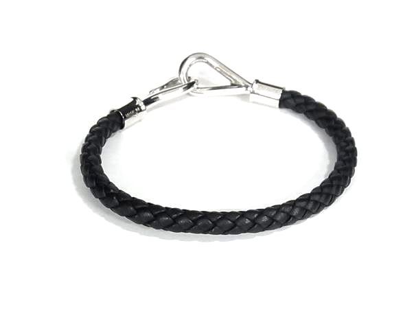 Hermes Jumbo Leather Braided Silver Bracelet Black — view 3
