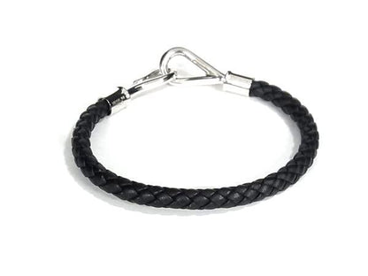 Hermes Jumbo Leather Braided Silver Bracelet Black — view 3