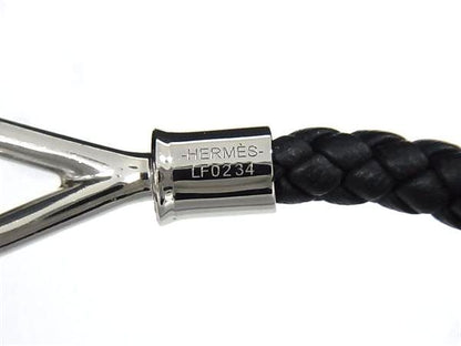 Hermes Jumbo Leather Braided Silver Bracelet Black — view 5