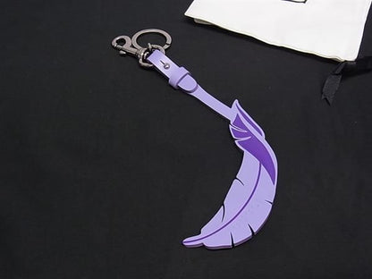 Gucci Leather Feather Motif Key Holder Bag Charm Purple Silver