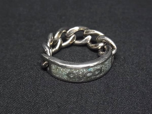 Gucci Golmet Chain Ring Silver Green