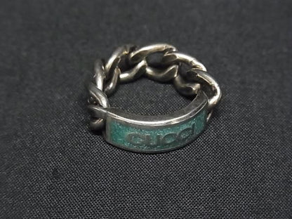 Gucci Golmet Chain Ring Silver Green