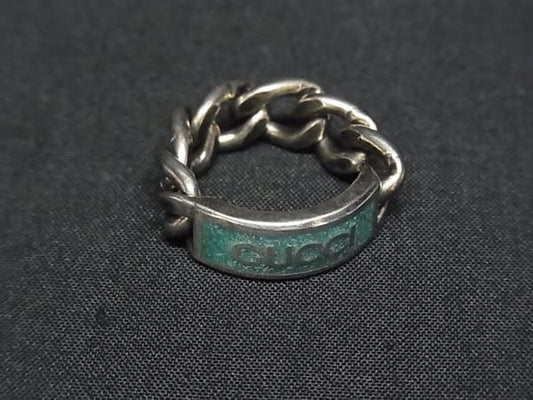 Gucci Golmet Chain Ring Silver Green