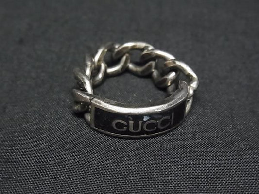 Gucci Golmet Chain Ring Silver Black