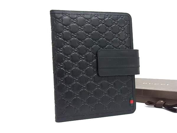 Gucci Guccissima Sherry Line Leather iPad Case Tablet Black
