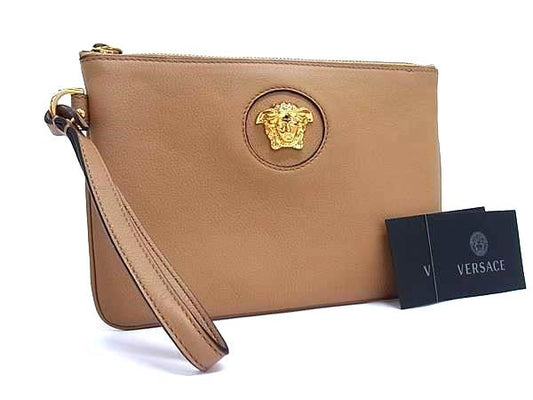 Versace Medusa Leather Clutch Multi Pouch Brown