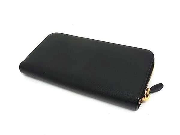 Prada Saffiano Leather Zip Around Wallet Billfold Coin Purse Black — view 2