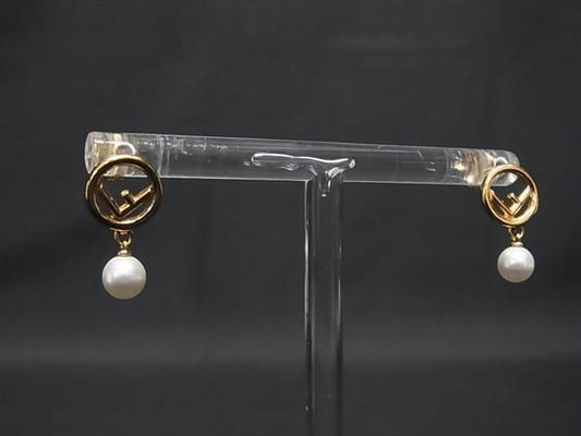 Fendi Pearl Earrings Gold Ivory