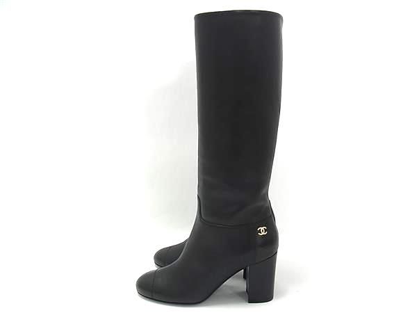Chanel CC Logo Leather Long 35c Shoes Black — view 3