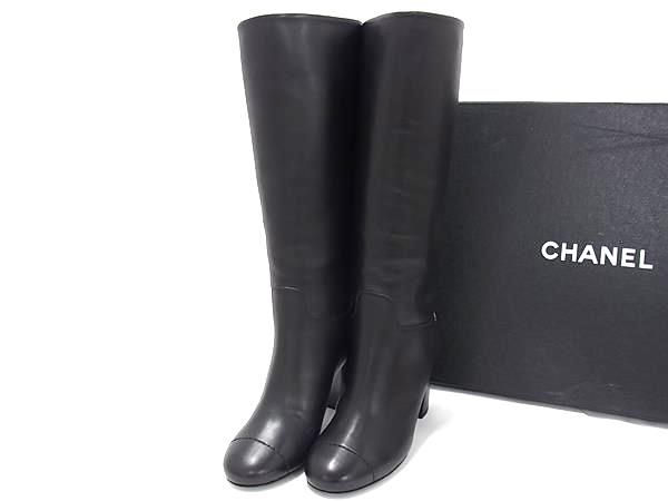 Chanel CC Logo Leather Long 35c Shoes Black