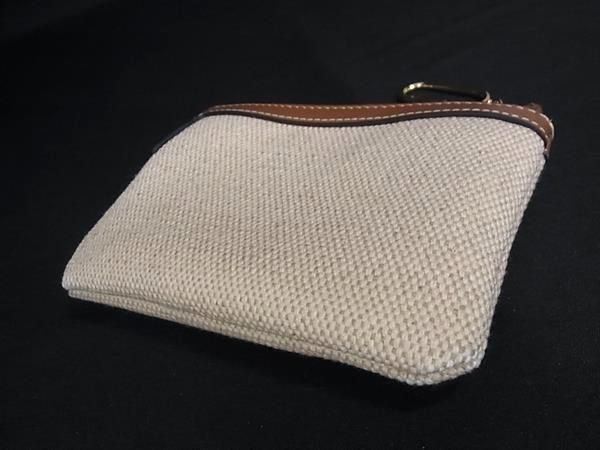 Celine Canvas Leather Coin Purse Beige Brown — view 2