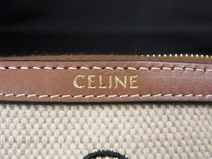 Celine Canvas Leather Coin Purse Beige Brown — view 4