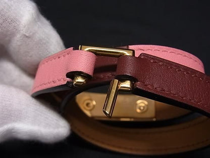 Hermes Rival Double Tour Leather Bracelet Pink — view 3