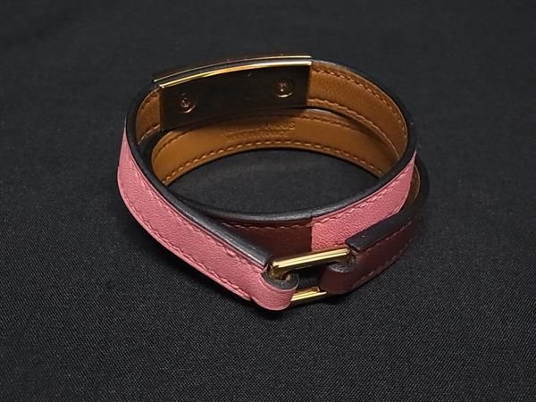 Hermes Rival Double Tour Leather Bracelet Pink — view 2