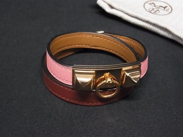 Hermes Rival Double Tour Leather Bracelet Pink