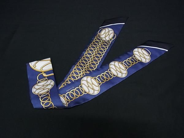 Hermes Lift Profile Twill Silk 100% Ribbon Scarf Navy — view 2