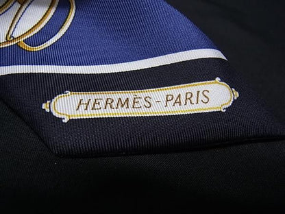 Hermes Lift Profile Twill Silk 100% Ribbon Scarf Navy — view 3