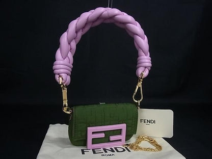 Fendi Nano Bucket Nylon 2-Way Handbag Maxi Handle Charm Green Pink
