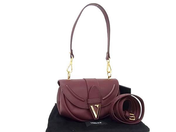 Versace Virtus Leather 2-Way Shoulder Bag Bordeaux