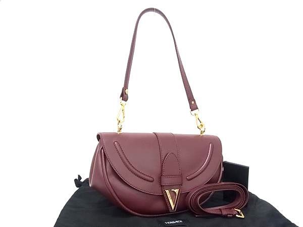 Versace Virtus Leather 2-Way Handbag Shoulder Bordeaux