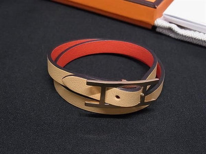 Hermes Hapi 3 Leather Gold Bracelet Beige