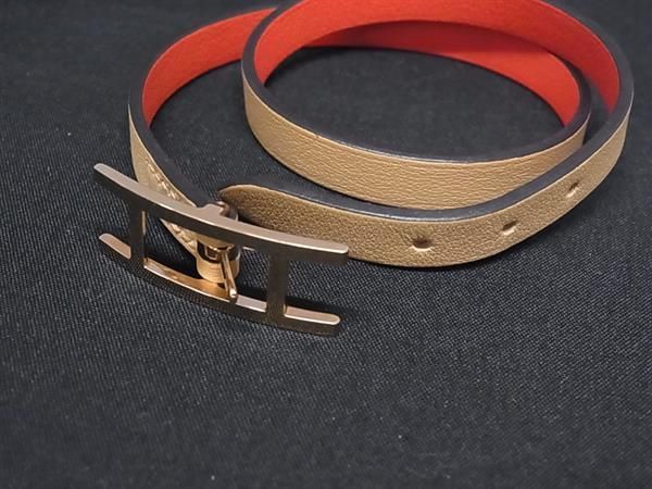 Hermes Hapi 3 Leather Gold Bracelet Beige — view 3