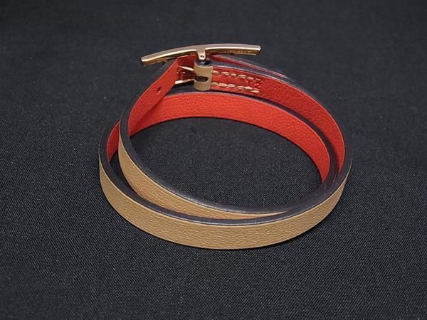 Hermes Hapi 3 Leather Gold Bracelet Beige — view 2