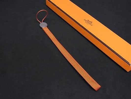 Hermes Series Canvas Silver Strap Key Holder Charm Orange