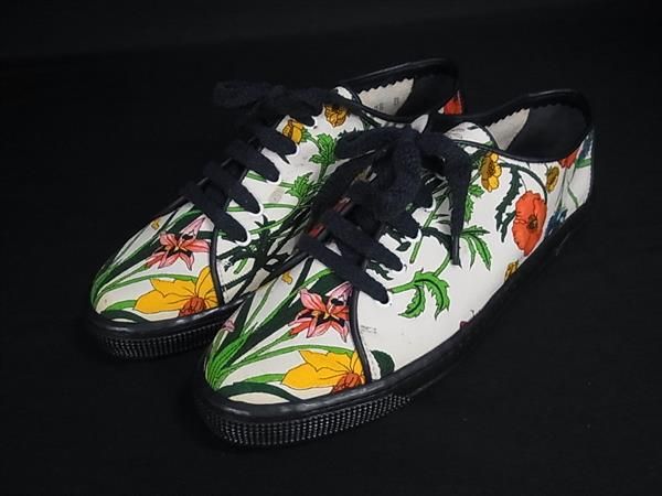 Gucci Flora Canvas Leather 35 Shoes Ivory