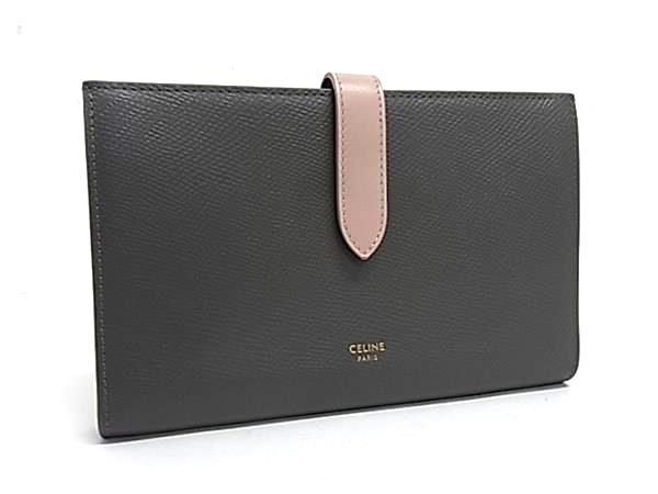 Celine Large Strap Wallet Leather Bifold Coin Purse Gray