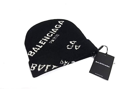 Balenciaga Wool Nylon Knit Cap Hat Black White