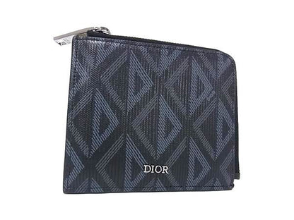 Dior CD Diamond L-shaped Zipper Wallet Black