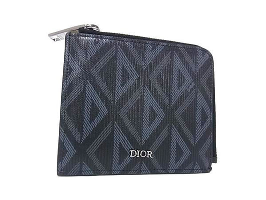 Dior CD Diamond L-shaped Zipper Wallet Black