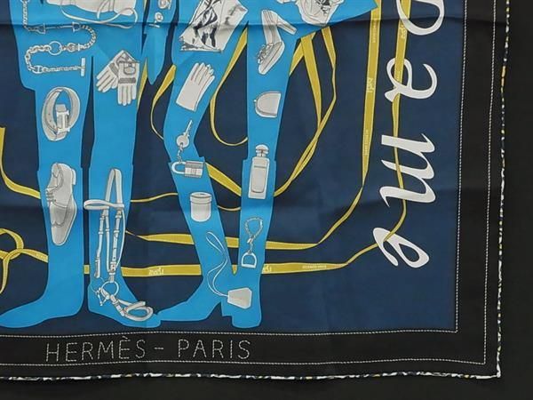 Hermes Monsieur Et Madame & Carre 70 Silk Scarf Shawl Navy — view 3