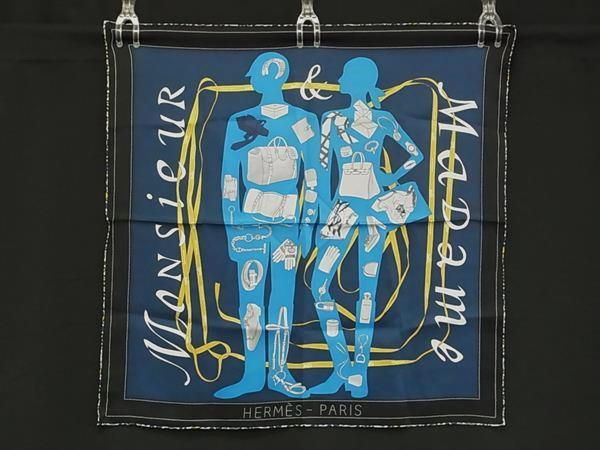 Hermes Monsieur Et Madame & Carre 70 Silk Scarf Shawl Navy