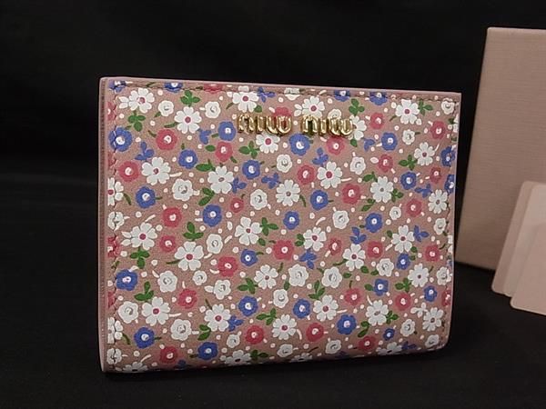 Miu Miu Leather Flower Bifold Wallet Billfold Coin Purse Pink Multicolor