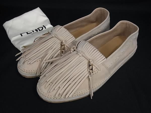 Fendi O-rock Suede Tassel Loafers 10 Shoes Beige