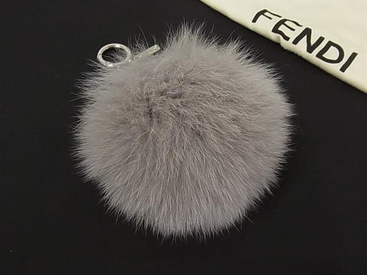 Fendi Pom Charm Leather Bag Key Holder Key Ring Gray