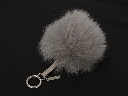 Fendi Pom Charm Leather Bag Key Holder Key Ring Gray — view 2